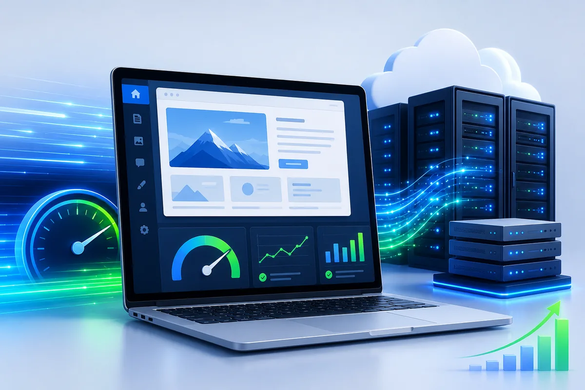 WordPress website speed optimization with fast hosting server, no text in image