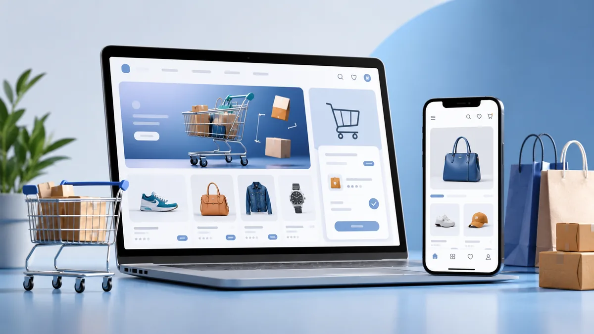 modern ecommerce website on desktop and mobile no text