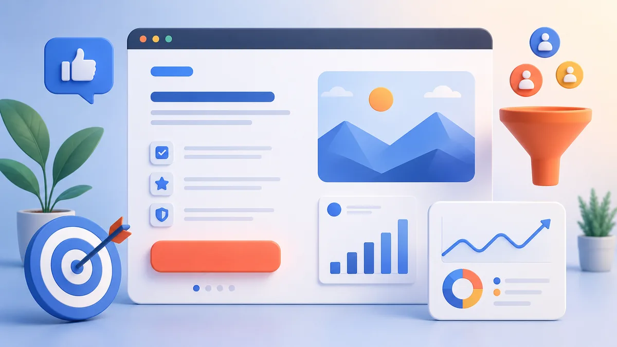 Modern landing page conversion optimization concept with CTA buttons and analytics, no text