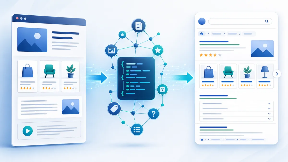 Website structured data connecting page content to rich search results, no text
