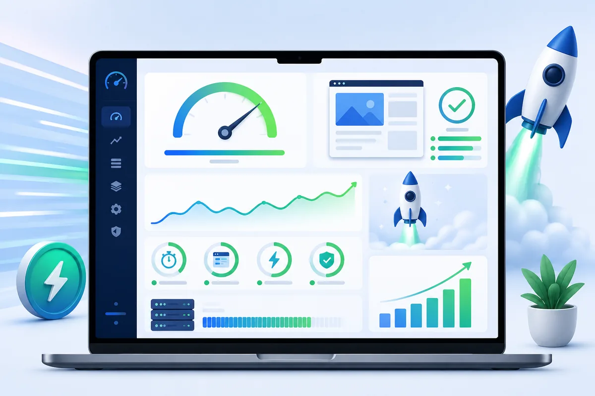 website speed optimization dashboard with performance metrics no text in image