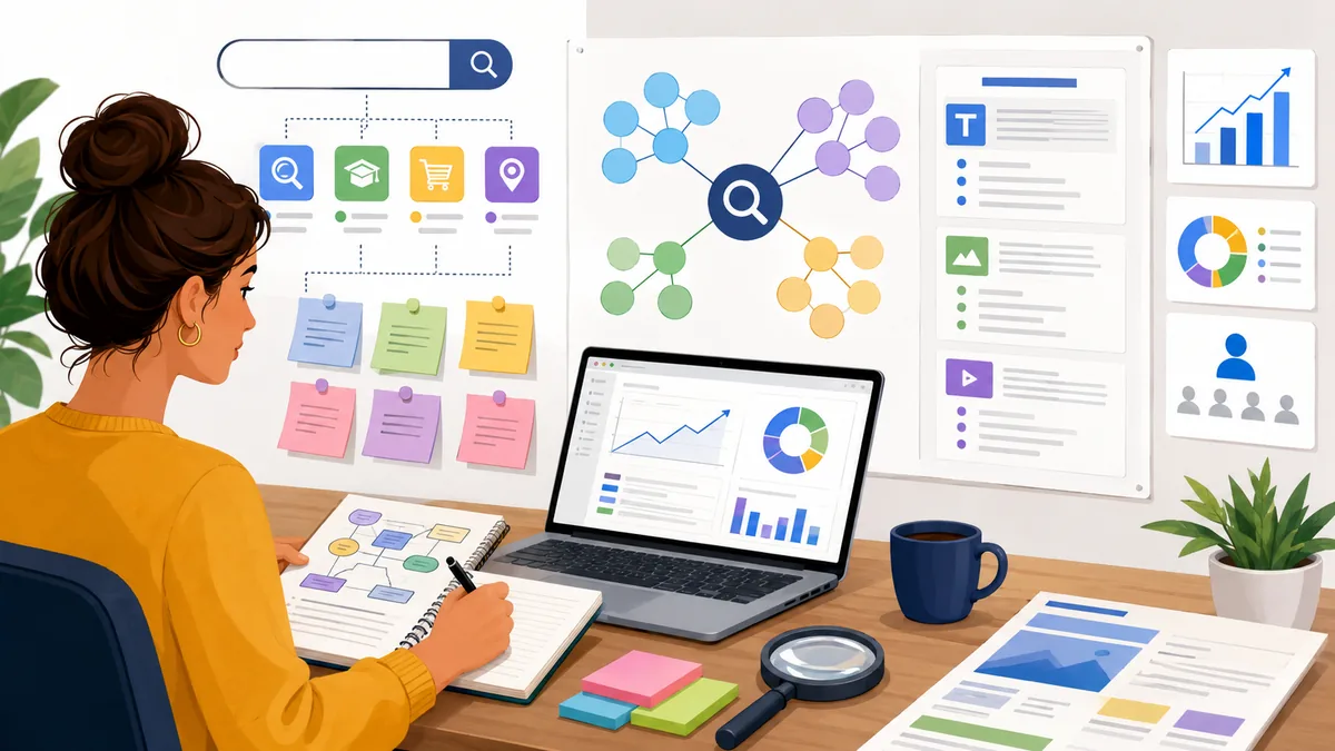 SEO content planning with search intent and keyword notes, no text