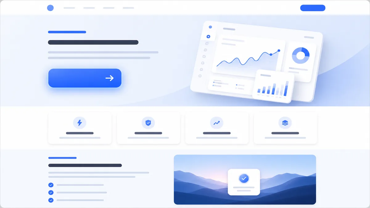 Clean website landing page with a prominent call to action button, no text, no characters, no logos
