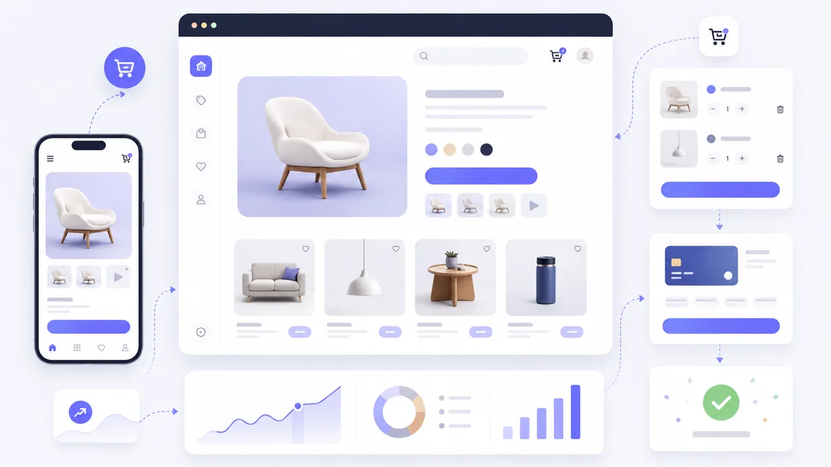 modern ecommerce website interface with clean layout and shopping flow no text
