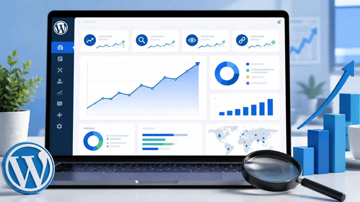 WordPress SEO dashboard with search ranking growth, no text in image