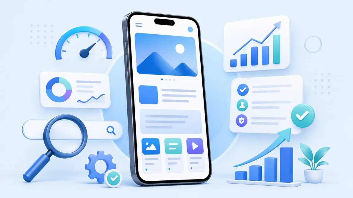 mobile friendly website user experience and SEO concept no text