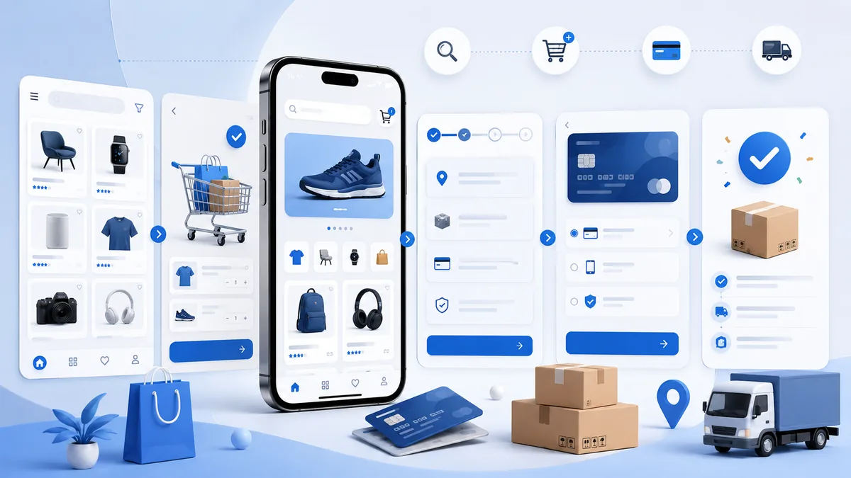 ecommerce checkout flow and mobile shopping experience no text