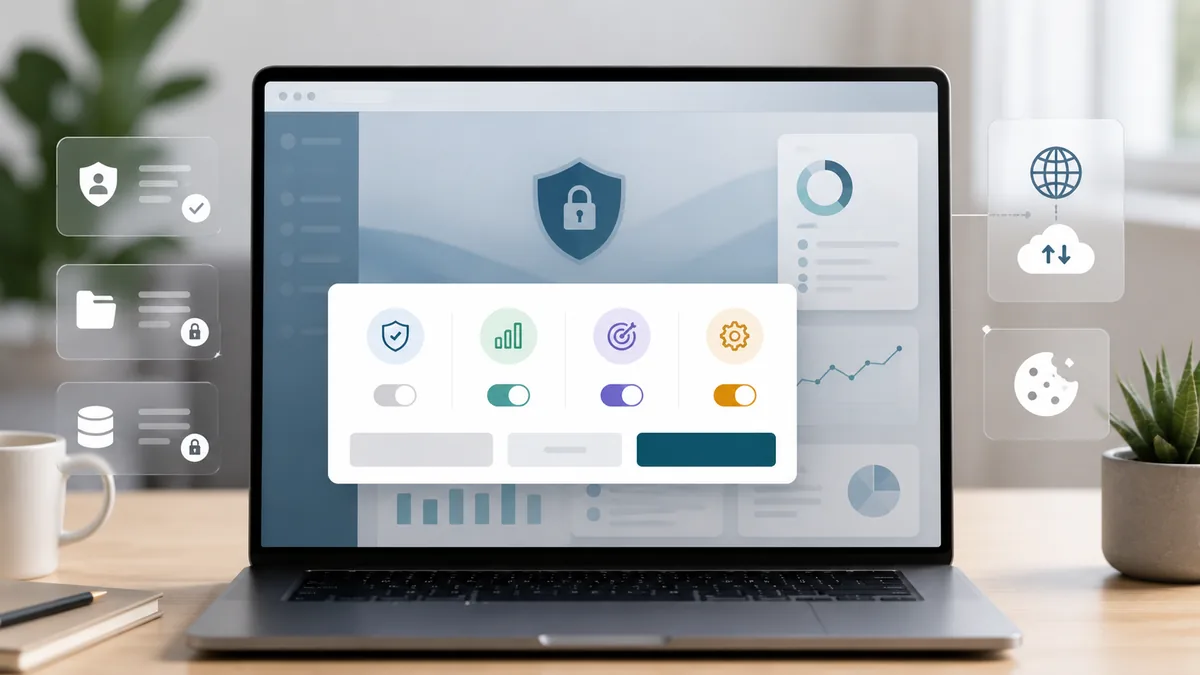 clean business website privacy dashboard with cookie consent interface no text no characters no logos