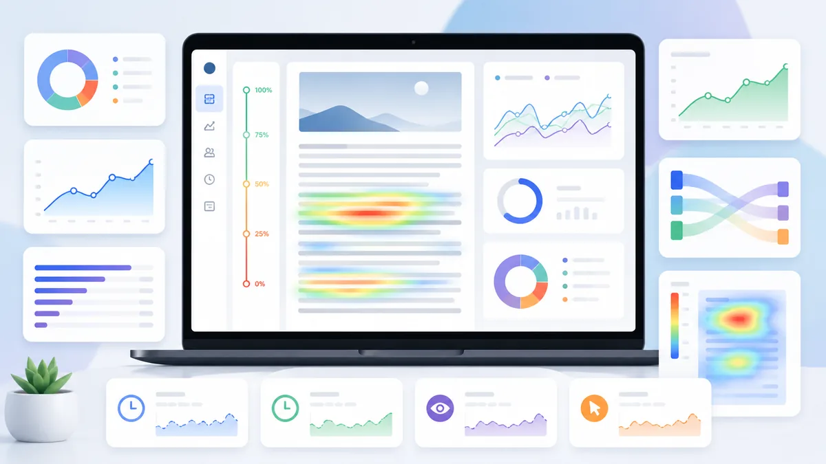 Website analytics dashboard showing user engagement and reading activity, no text, no characters, no logos