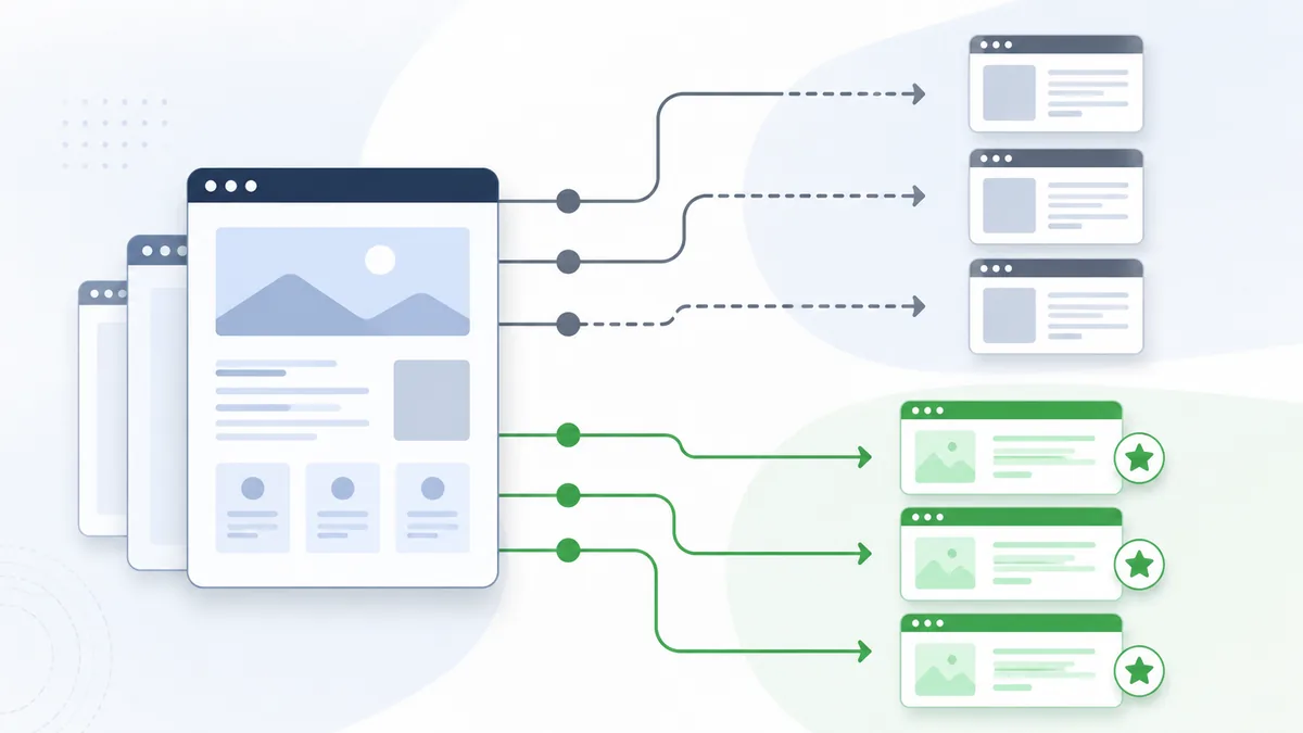 Website link structure comparing regular and qualified outbound links, no text, no characters, no logos