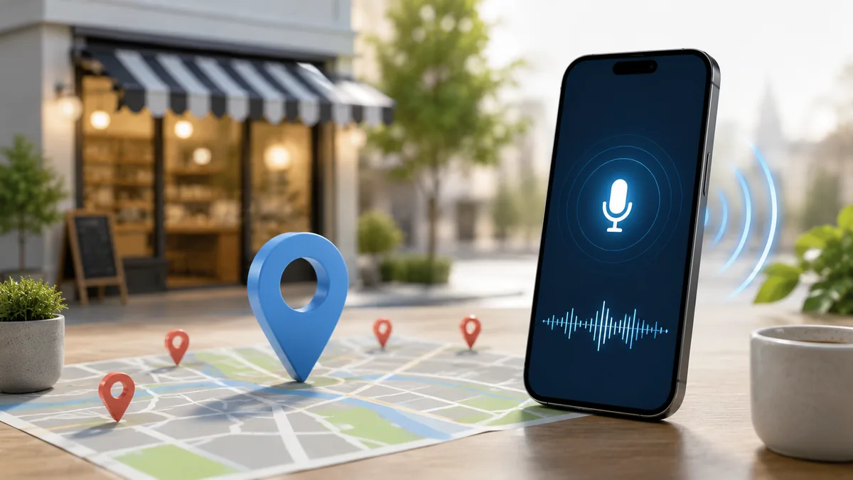 clean local SEO map and mobile voice search concept for a small business, no text, no logos, no characters