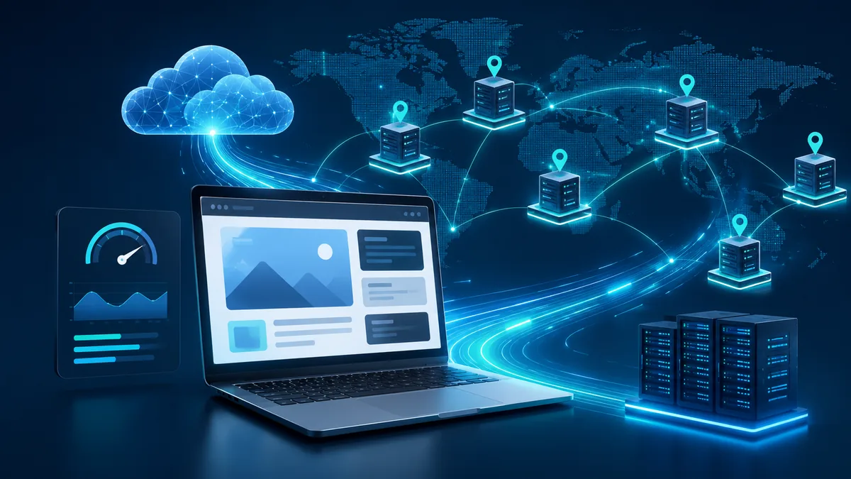 Clean server cache and CDN network concept for faster website loading, no text, no characters, no logos