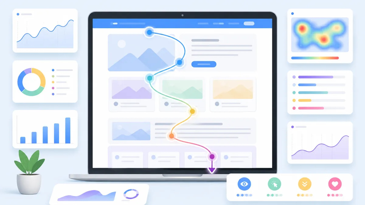Clean website content layout with analytics charts and reading flow, no text, no characters, no logos