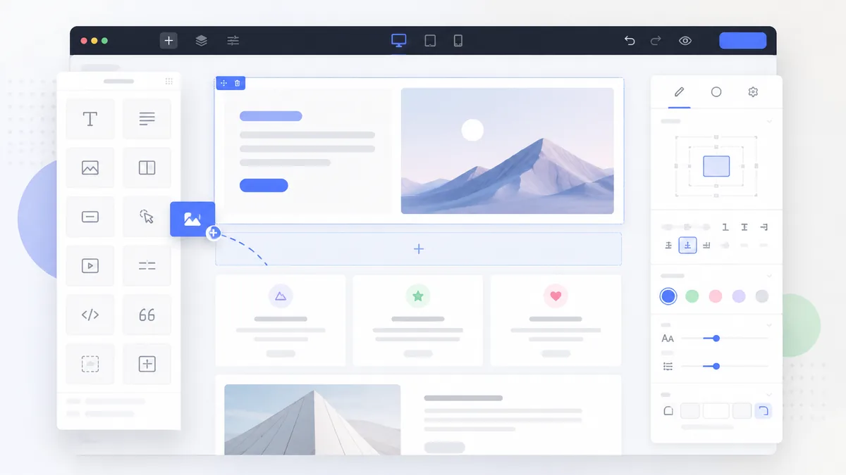 Clean generic website builder interface concept with drag and drop layout blocks, no text, no logos, no characters
